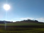 Blick über die Felder auf die Rückseite der Windmühle in Bavenhausen.